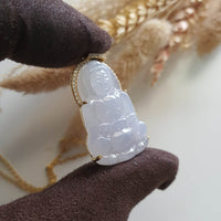 [Rare] Good Translucency Icy Lavender Jadeite "Goddess of Mercy" Pendant (JAB007960) 6