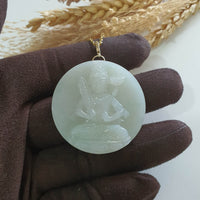 Translucent Icy Light Green Jadeite " Manjushri " Pendant (JAB008115) 2
