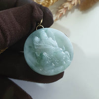 Translucent Icy Green Jadeite "Samantabhadra with Elephant” Pendant (JAB008116) 7