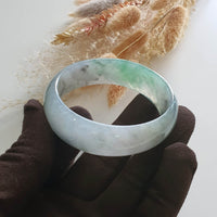 Translucent Icy Colourless with Green and Grey Jadeite “Misty Scenery” Bangle (JAC000242) 7