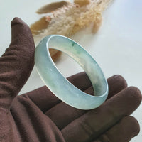 [Rare] Highly Translucent Icy with Light Green Jadeite Bangle (JAC002637) 8