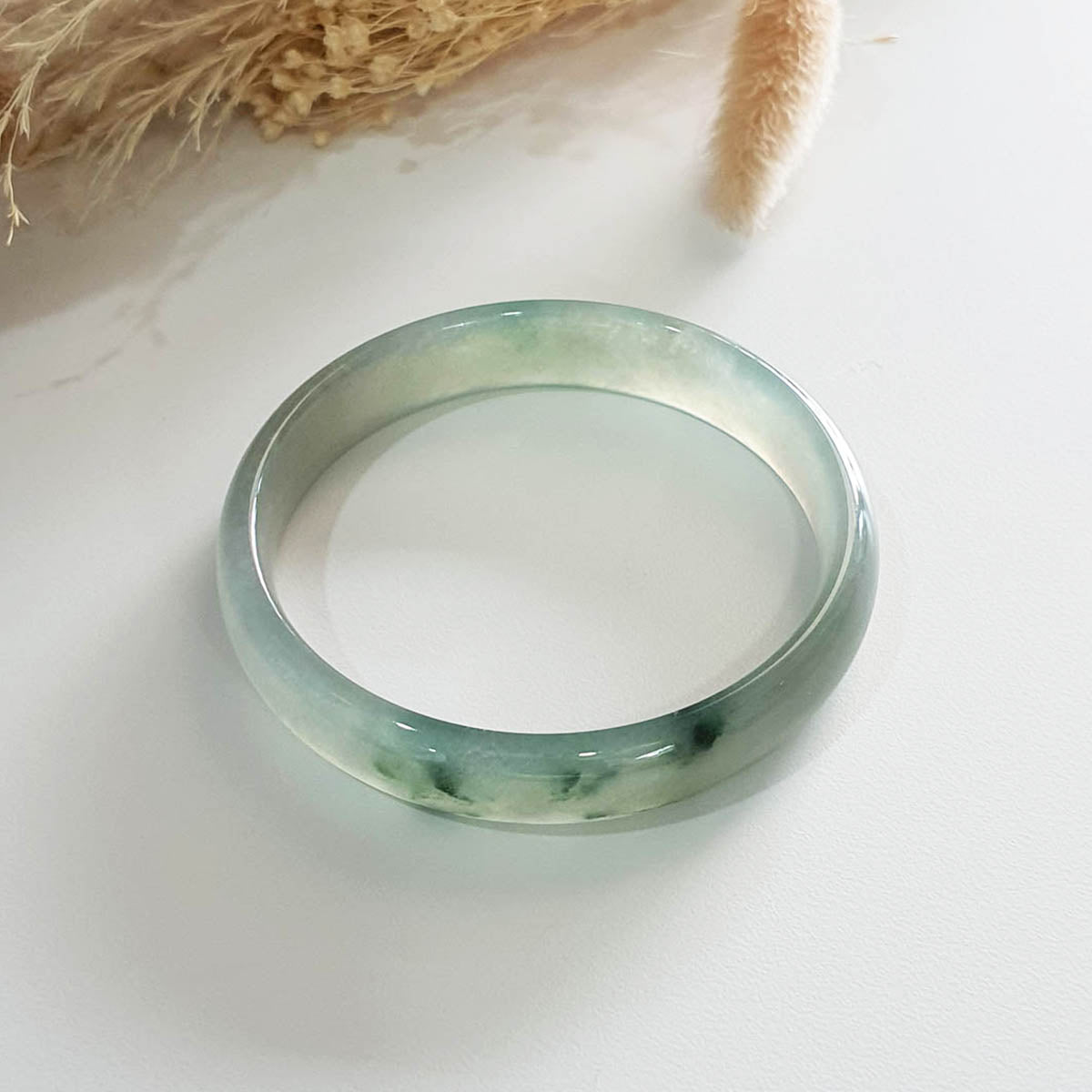 [Rare] Highly Translucent Icy Green with Green Jadeite Bangle (JAC002639) 1