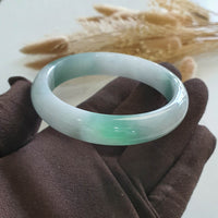 Good Translucency Icy with Icy Green Jadeite “Green Snow” Bangle (JAC002662) 5