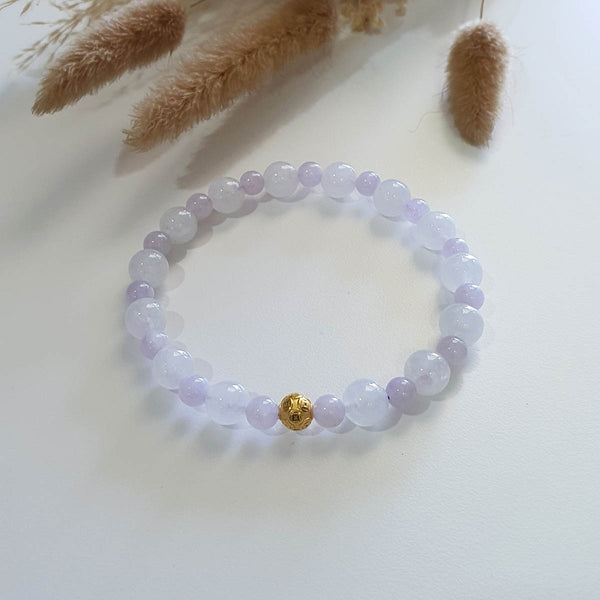 Translucent Icy and Sweet Lavender Jadeite Golden Coin Ball Bracelet (JAC002770) 1