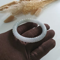 Translucent Icy Lavender with Green and Yellow Jadeite Spiral-cut Bangle (JAC002904) 2