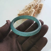 [Rare] Highly Translucent Icy Bluish Chameleon Green Jadeite Bangle (JAC002983) 6