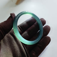 [Rare] Highly Translucent Icy Bluish Chameleon Green Jadeite Bangle (JAC002983) 7
