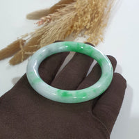 Translucent Brilliant Apple Green Jadeite Princess Round "Scenery" Bangle (JAC003074) 2
