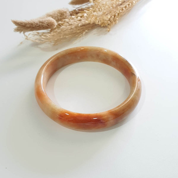 [Huge] Translucent Orangey Jadeite “Imperial Sunset Scenery” Bangle (JAC003347) 1