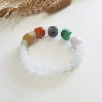 Translucent Icy with “The Five Elements” Jadeite Beads Barrel Bracelet (JAC003361) 7