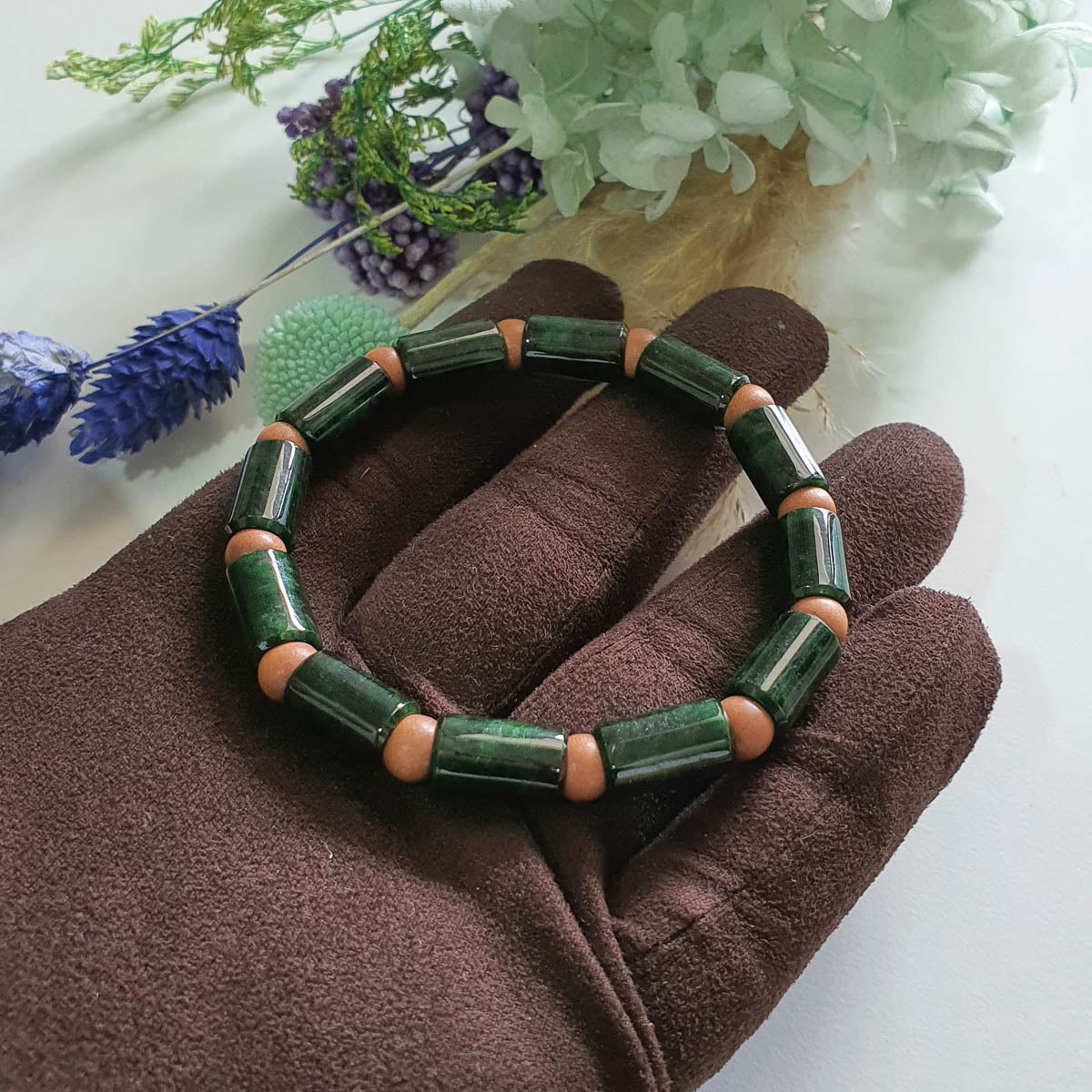 Translucent Deep Flower Green Jadeite “Emerald Zen” Bracelet (JAC003397) 1