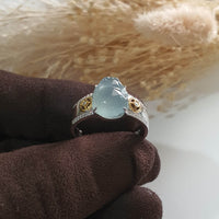 Highly Translucency Icy Sky Blue “Auspicious Wealth Toad” Ring (JAD000753) 2