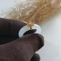 Highly Translucent Icy Jadeite "Icy Cherry Blossom" Ring (JAD000892) 4