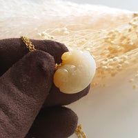 Translucent Golden Yellow Jadeite "Smiley Piglet on Cabbage" Pendant (JAM000282) 3
