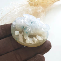 [Rare] Good Translucent Icy with Green and Yellow "Majestic Eagle" Pendant (JAM000458) 5