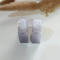 A Pair of Translucent Icy Lavender with Green Jadeite "Celestial Guardians" Seal/Stamp Ornament (JAM000683) 6