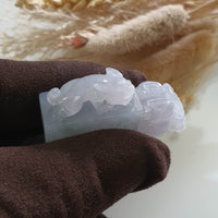 A Pair of Translucent Icy Lavender with Green Jadeite "Celestial Guardians" Seal/Stamp Ornament (JAM000683) 8