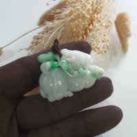 Translucent Apple Green on Snow "Auspicious Goat with Ruyi" Pendant (JAM000750) 3