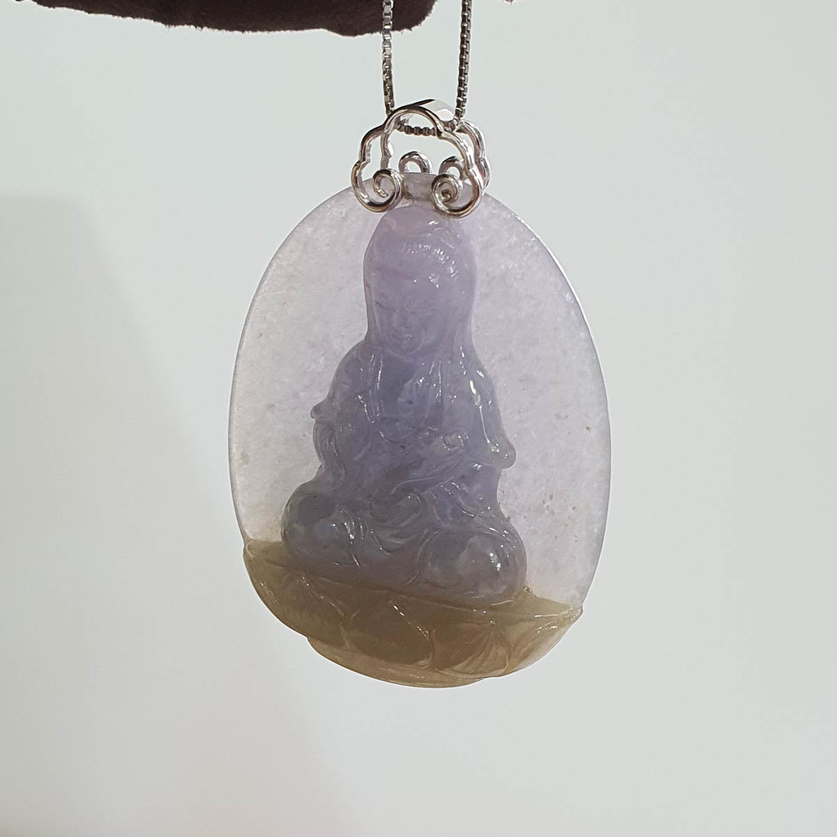 [Rare] A Good Translucency Icy Bi-Colour Jadeite "Fearless Goddess of Mercy" Pendant (SJB000694) 1