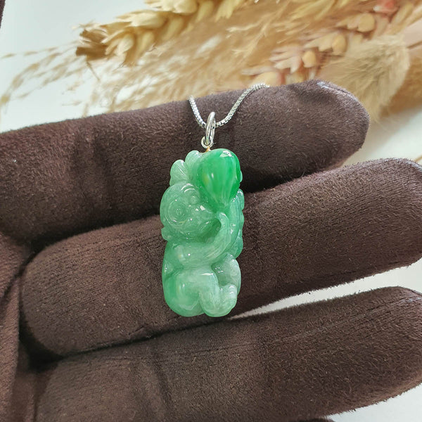 Translucent Bright Green Jadeite “Auspicious Monkey” Pendant (SJB001500) 1