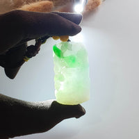 [Rare] Translucent Green with Brilliant Apple Green Jadeite Carved "Squirrels & Bountiful Harvests" (JAM000488) 7