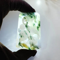 [Rare] Good Translucent Icy Bluish Lavender with Green and Yellow "Majestic Goats & Ruyi" Pendant (SJB003269) 8