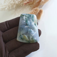 [Rare] Good Translucent Icy Bluish Lavender with Green and Yellow "Majestic Goats & Ruyi" Pendant (SJB003269) 6
