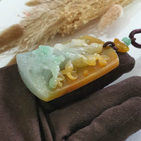 [Very Rare] Good Translucency Icy Brilliant Tri-Colour "God of Fortune" Pendant (JAB007177) 2
