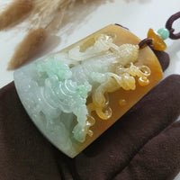 [Very Rare] Good Translucency Icy Brilliant Tri-Colour "God of Fortune" Pendant (JAB007177) 8