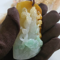 [Very Rare] Good Translucency Icy Brilliant Tri-Colour "God of Fortune" Pendant (JAB007177) 4