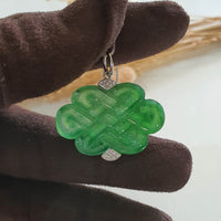 Good Translucency Icy Brilliant Green Jadeite “Eternity Knot” Pendant (SJB003584) 5