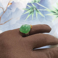 Good translucency Icy Green “Auspicious Three-Legged Toad” Wealth Ring (SJD000219) 3