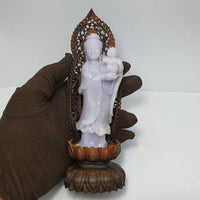 [Rare] Translucent Lavender Jadeite "Child Granting Guanyin" Ornament (SJK000119) 10