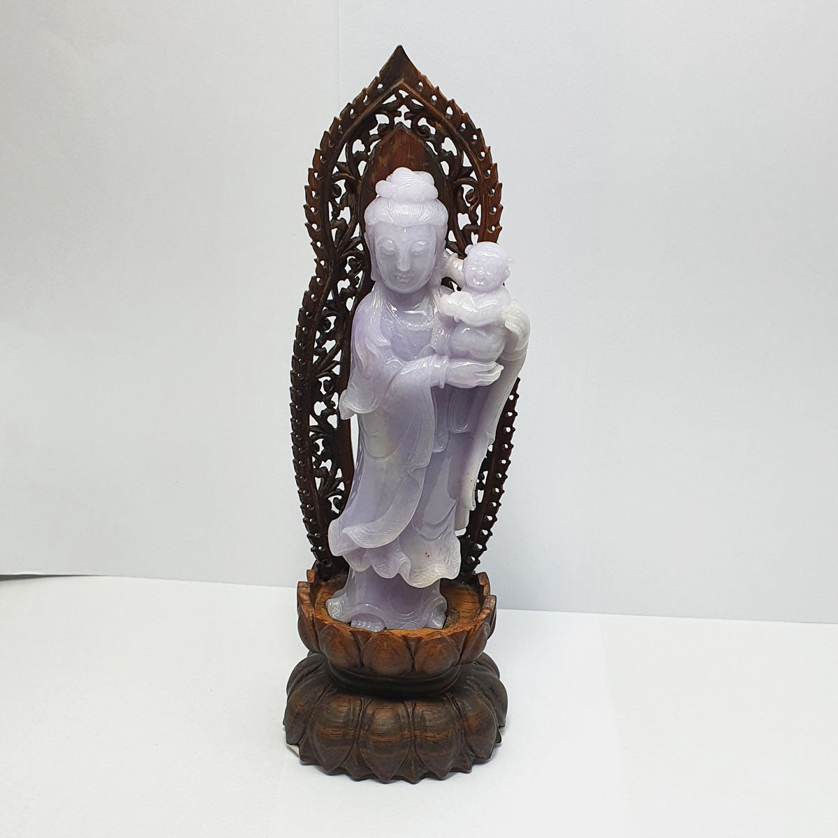 [Rare] Translucent Lavender Jadeite "Child Granting Guanyin" Ornament (SJK000119) 1
